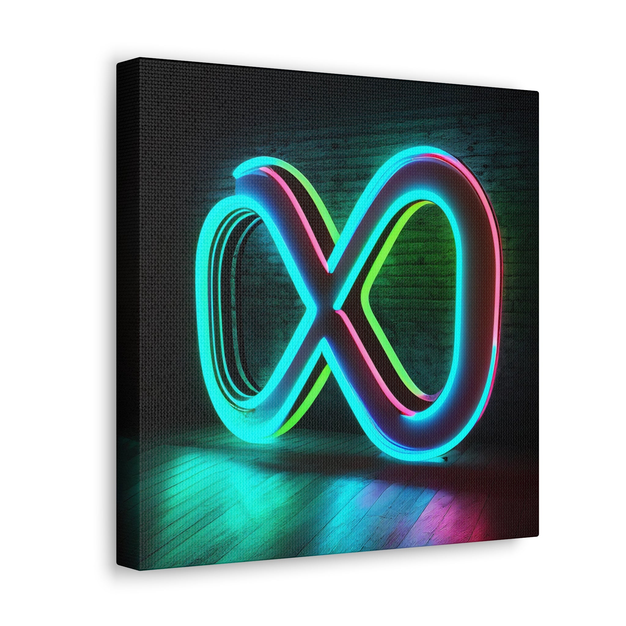 Futuristic neon infinity wall art with abstract energy and electric movement.