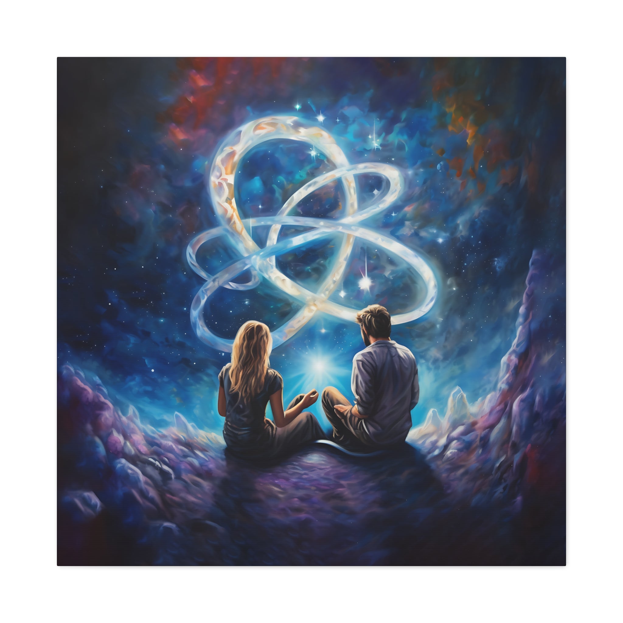 Couples Painting Infinity Light Canvas Wall Art - Cosmic Theme Modern Art | Free Shipping