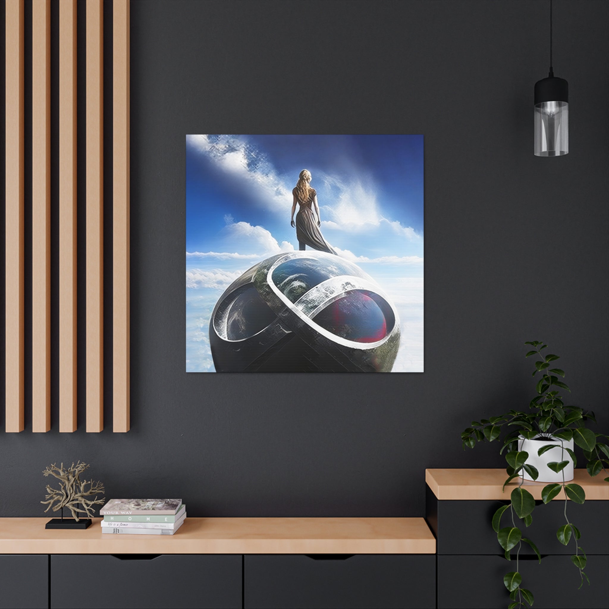 Futuristic infinity symbol artwork depicting a mystical cosmic dreamscape with celestial energy, making it an ideal decor piece for modern interiors, meditation spaces, and creative studios.