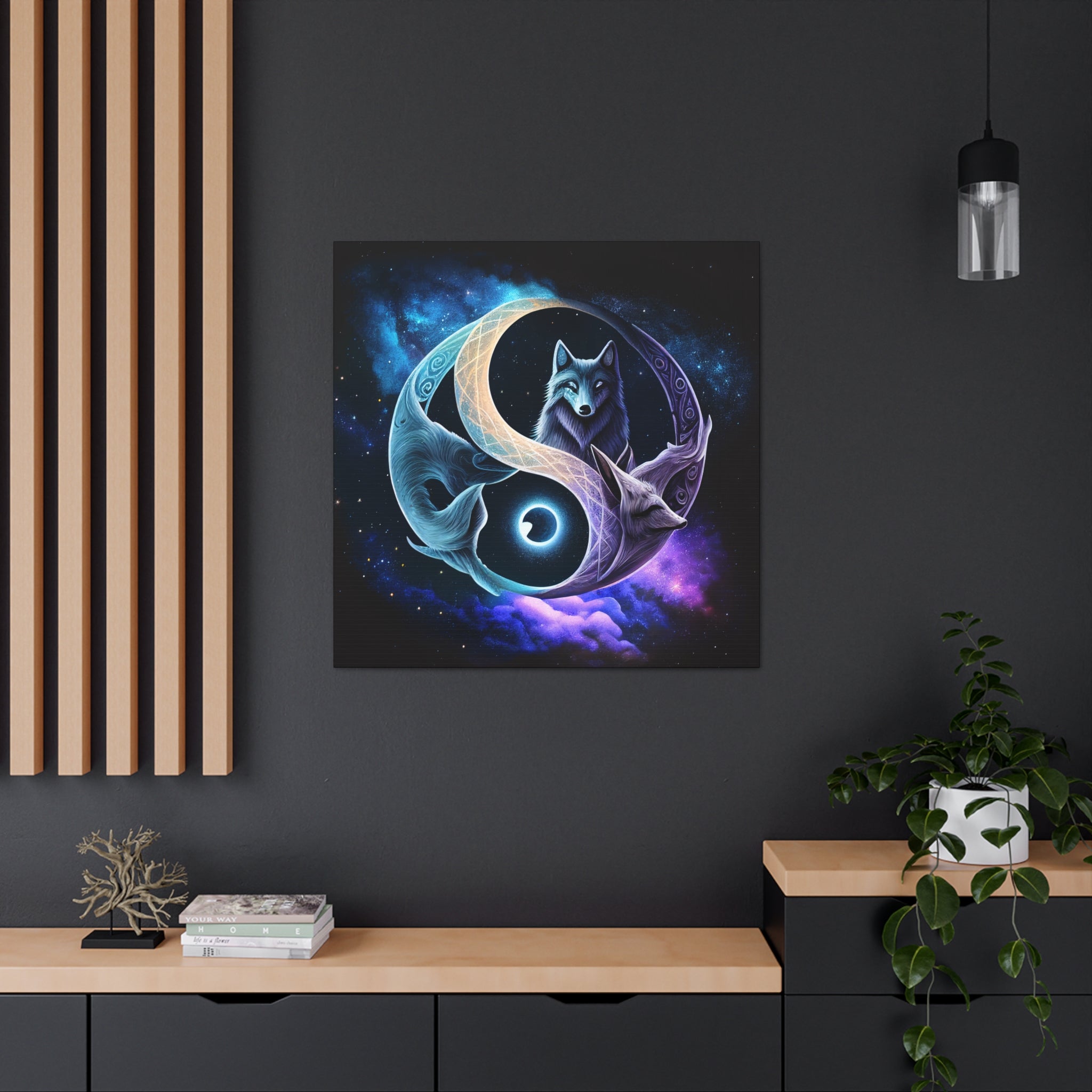 Infinite Wolves – Celestial Wolf and Moon Yin-Yang Mounted Canvas