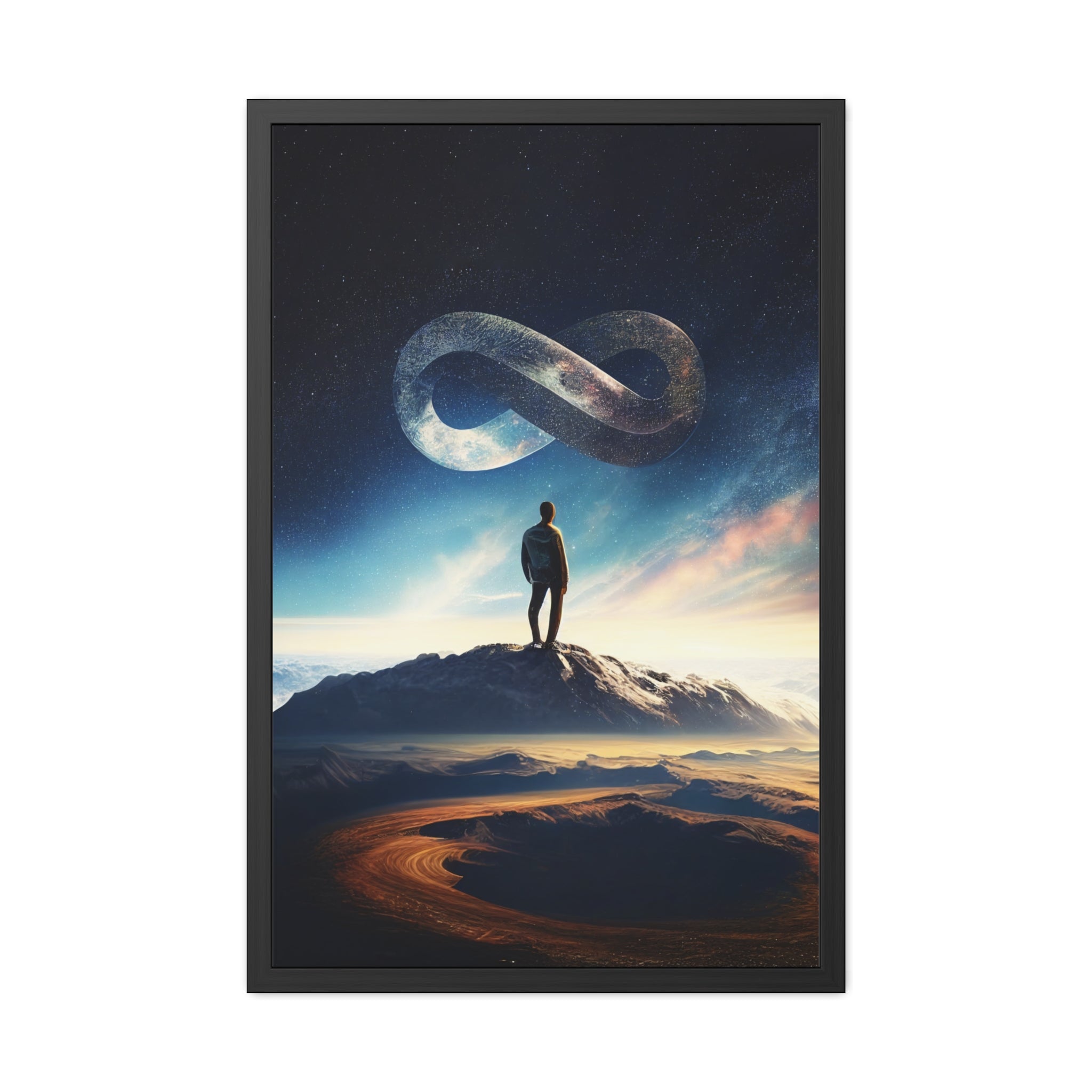 Man Standing on Top of the World 01 | Infinity Symbol Framed Poster | Motivational Art | Free Shipping