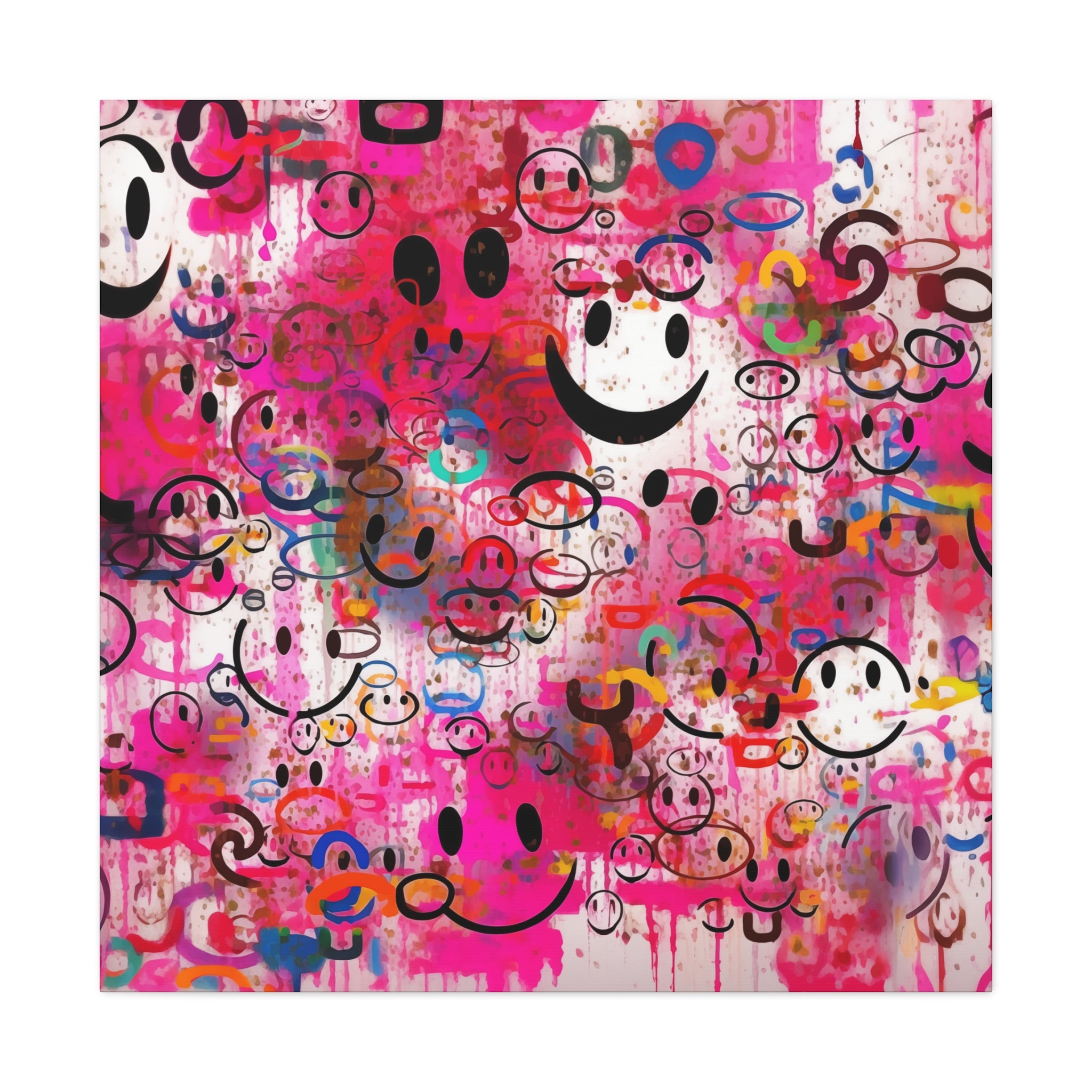 Abstract graffiti wall decor with expressive urban smiley face elements