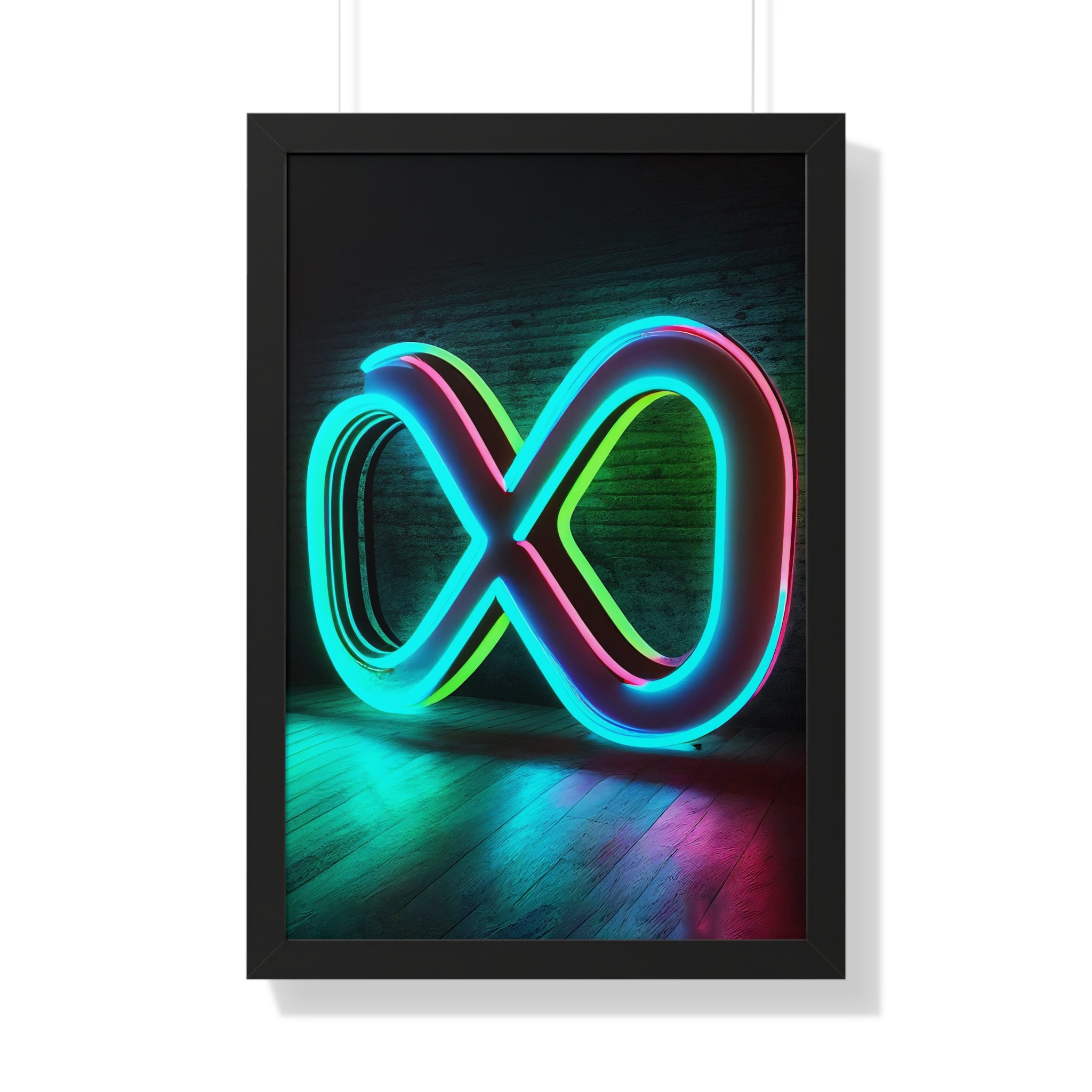 Electric Neon Infinity Dream – framed cyberpunk wall decor with glowing energy.