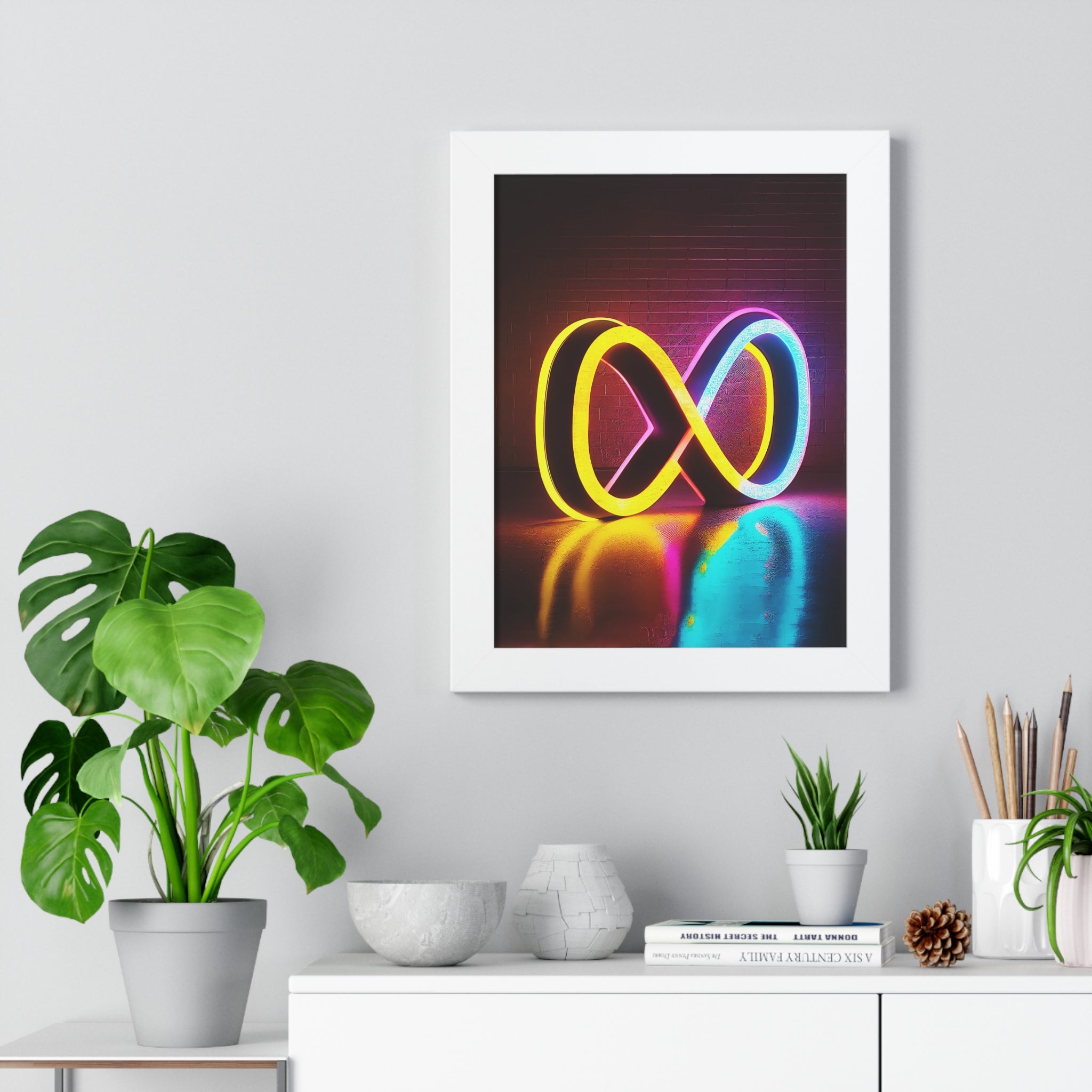 INFINITE GLOW ∞ Vibrant Neon Infinity Symbol Framed Poster | Inspirational Home & Office | Free Shipping Decor