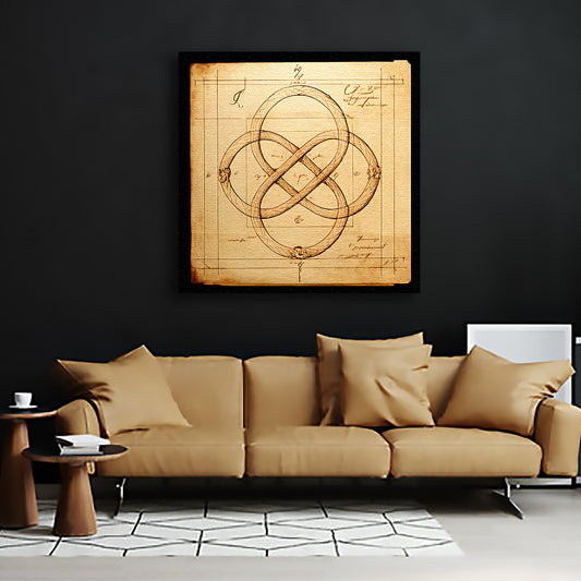 The Eternal Blueprint framed poster featuring an infinity loop in vintage blueprint style.