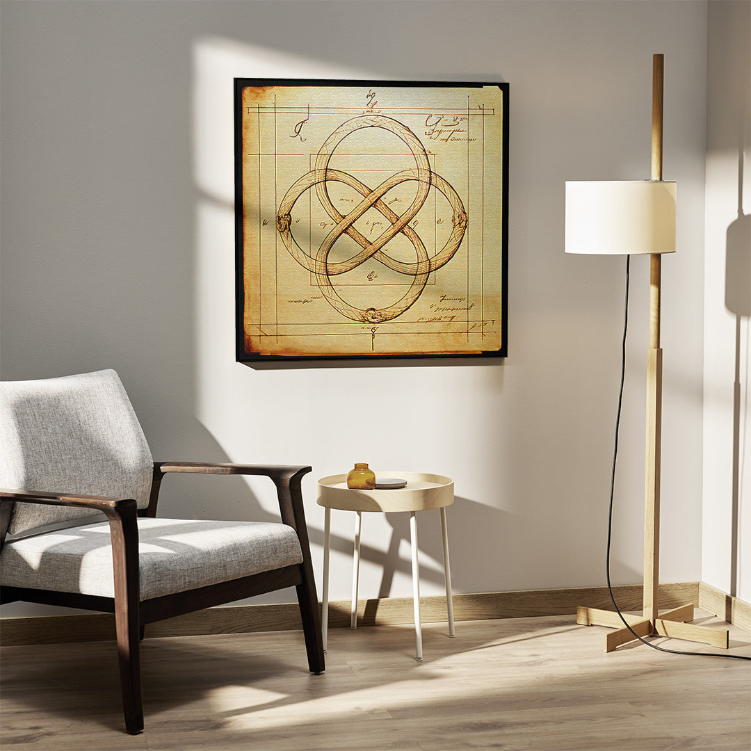 Visionary framed poster with an ouroboros infinity symbol and aged parchment design