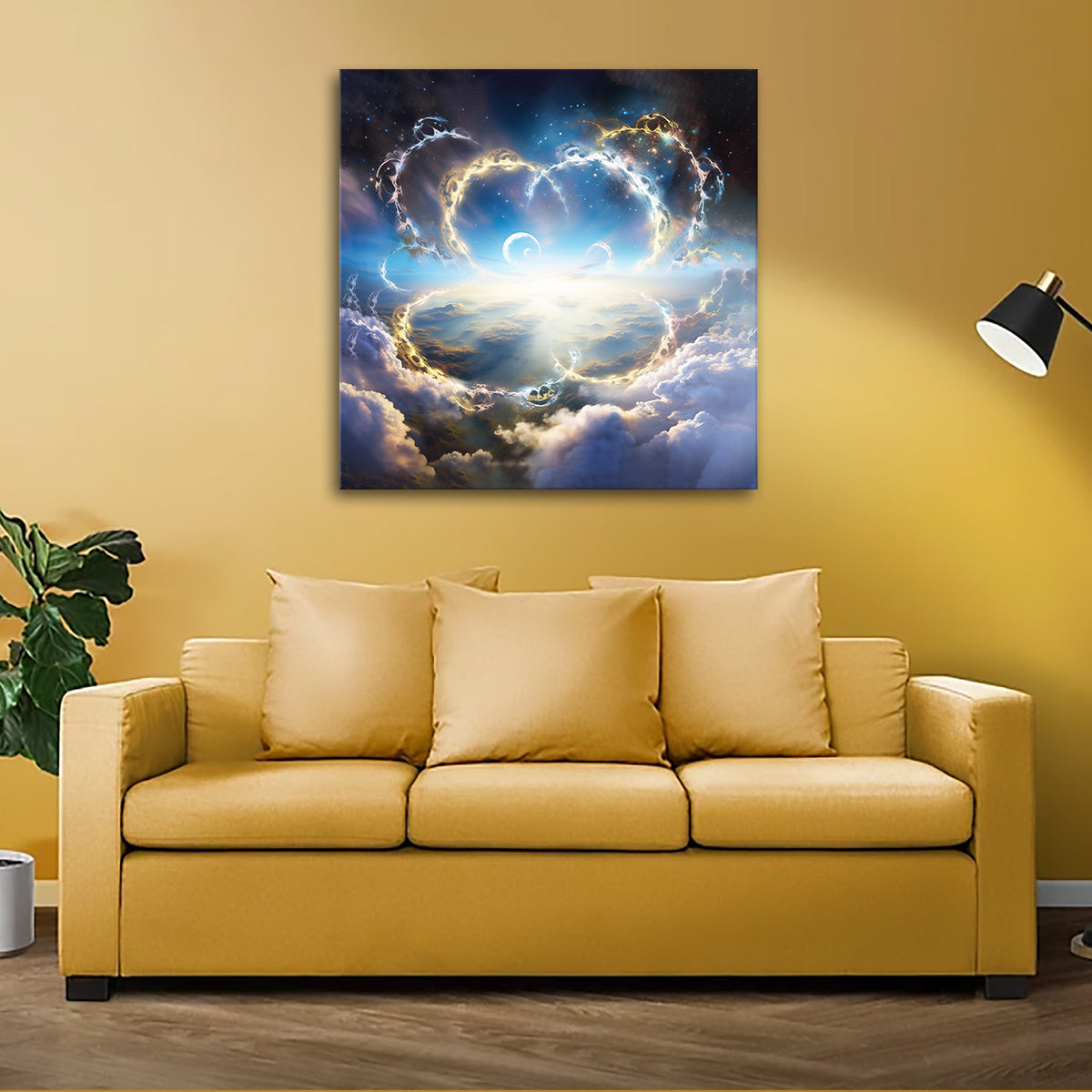 Celestial Awakening canvas print featuring an infinity symbol in a cosmic sky.