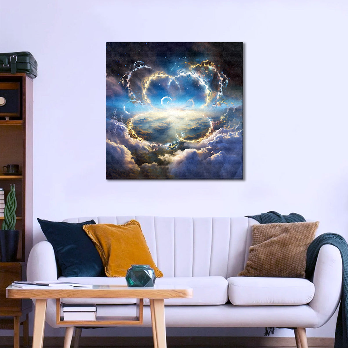 Abstract cosmic wall art with glowing celestial energy and infinity design