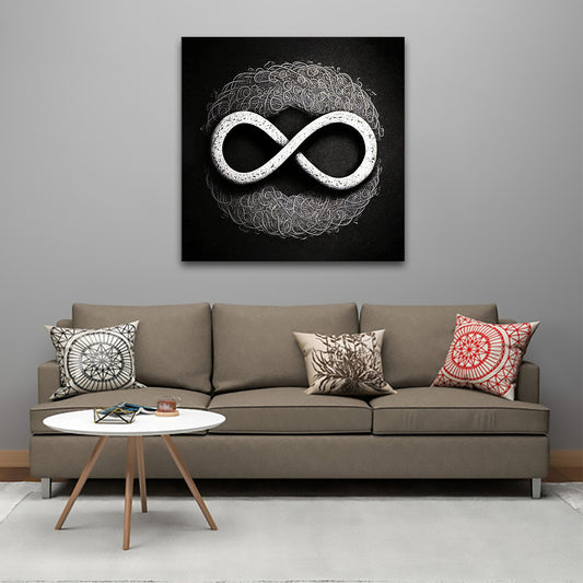 Eternal Fragments infinity symbol canvas print with intricate black-and-white detailing.