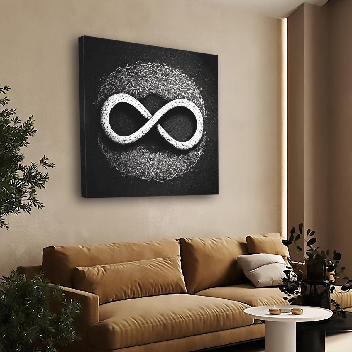 Contemporary black-and-white infinity canvas print for modern decor