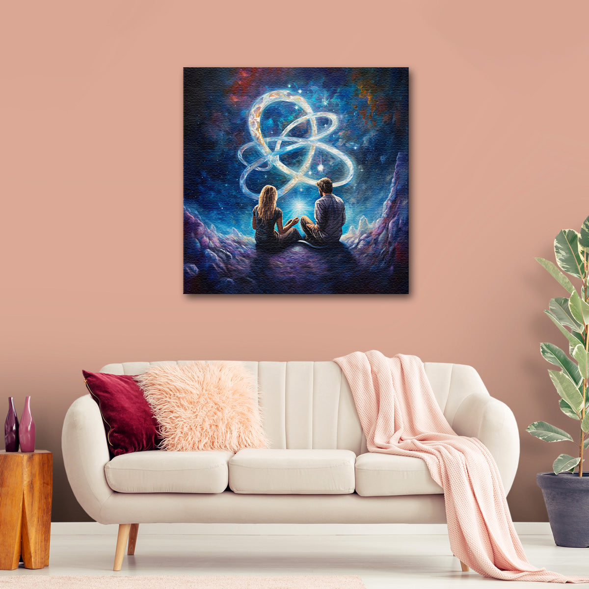 Couples Painting Infinity Light Canvas Wall Art - Cosmic Theme Modern Art | Free Shipping