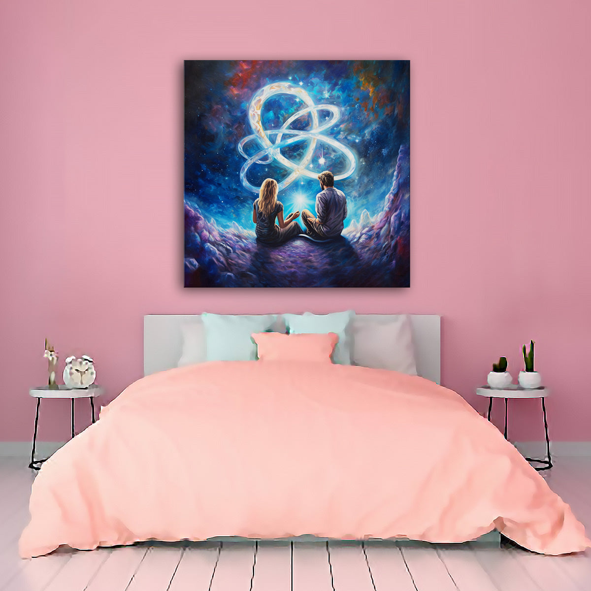 Couples Painting Infinity Light Canvas Wall Art - Cosmic Theme Modern Art | Free Shipping