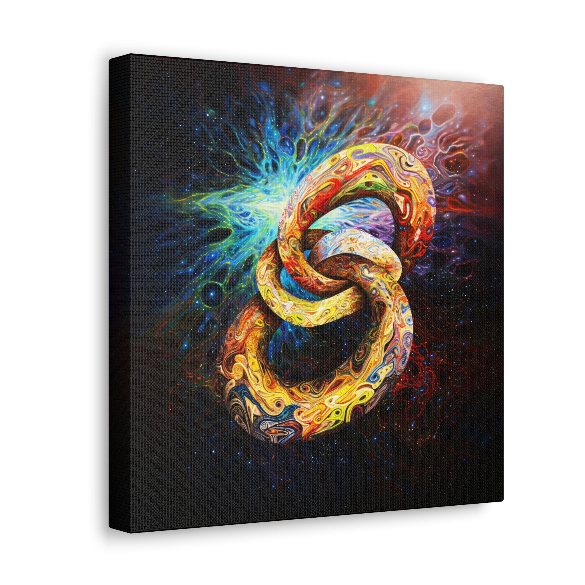 Abstract infinity knot artwork featuring a fusion of space and vibrant textures