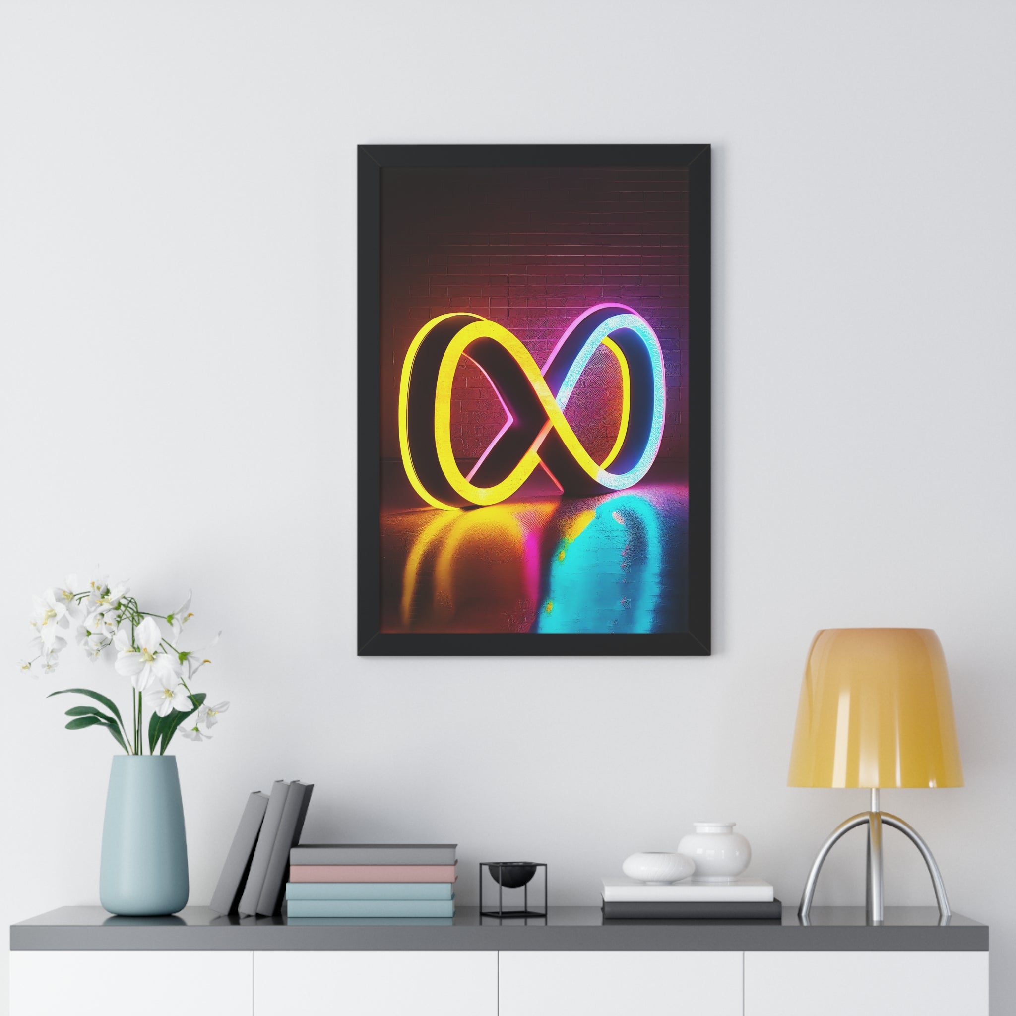 INFINITE GLOW ∞ Vibrant Neon Infinity Symbol Framed Poster | Inspirational Home & Office | Free Shipping Decor