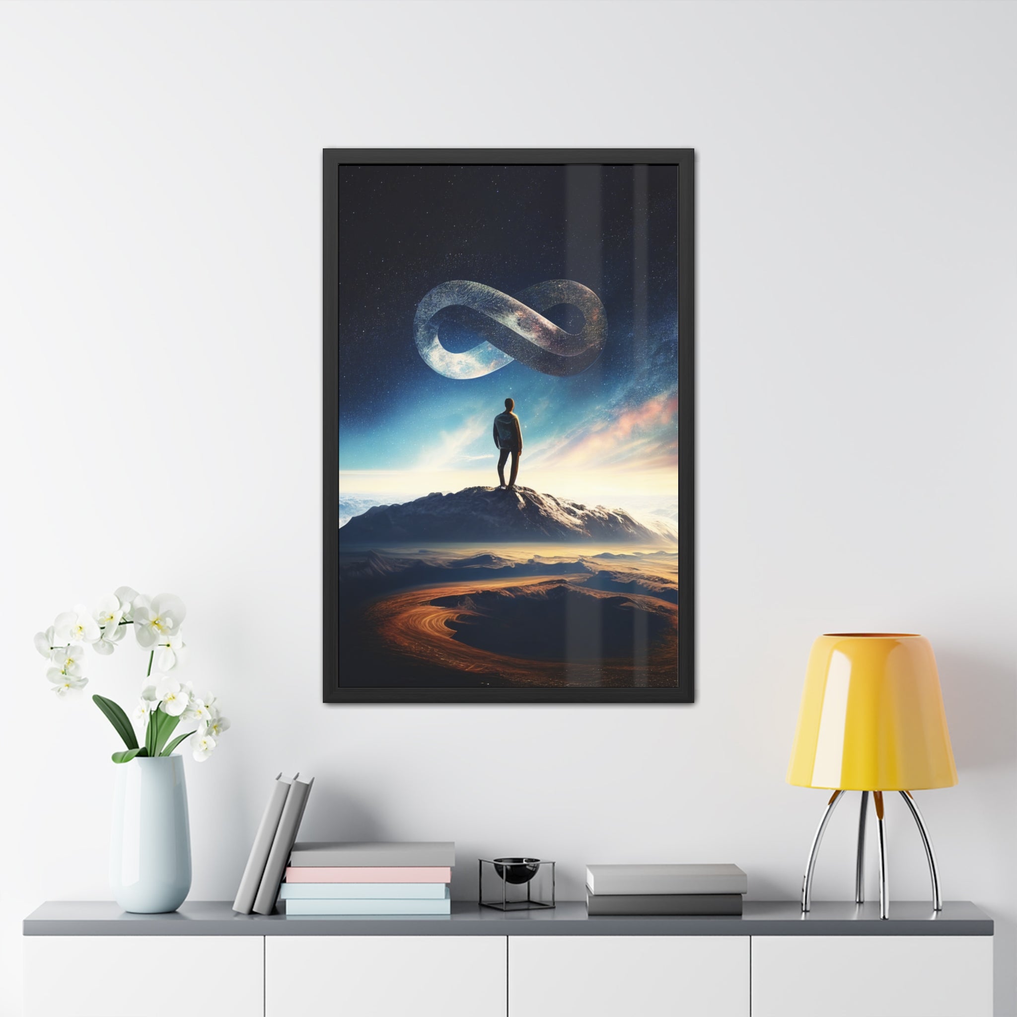 Man Standing on Top of the World 01 | Infinity Symbol Framed Poster | Motivational Art | Free Shipping