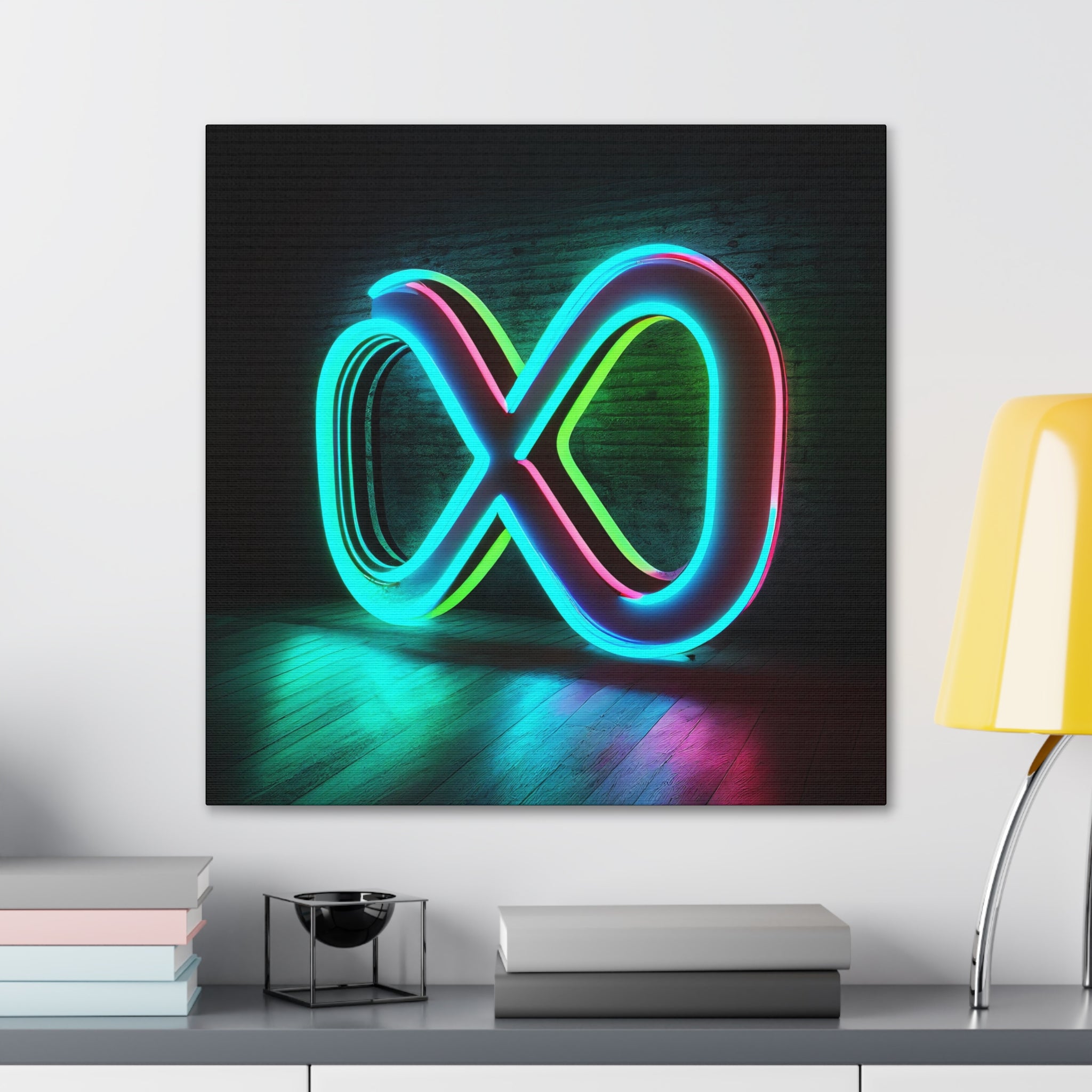 Electric Neon Infinity Dream canvas featuring a cyberpunk-style glowing infinity symbol.
