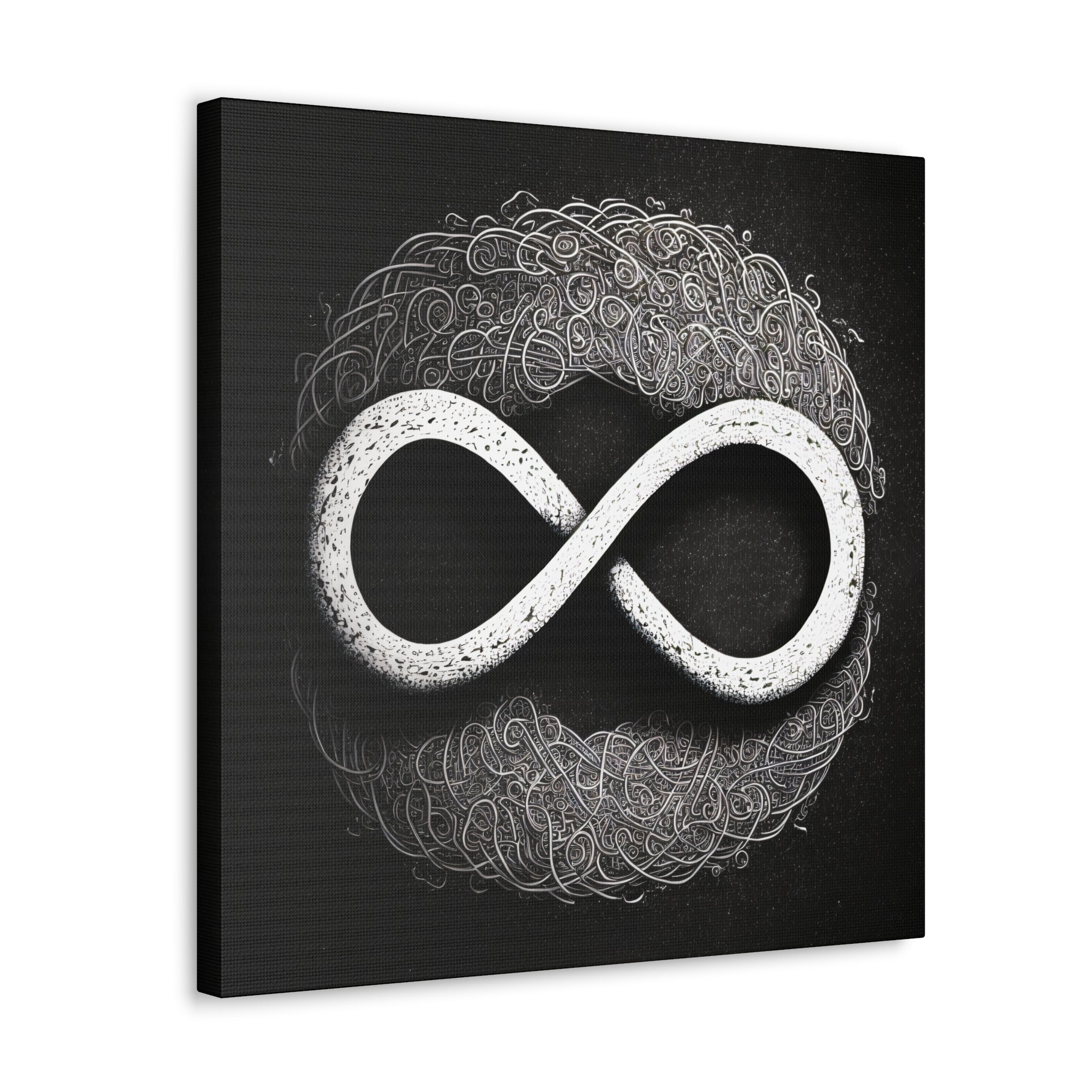 Abstract monochrome wall art featuring a cosmic infinity design