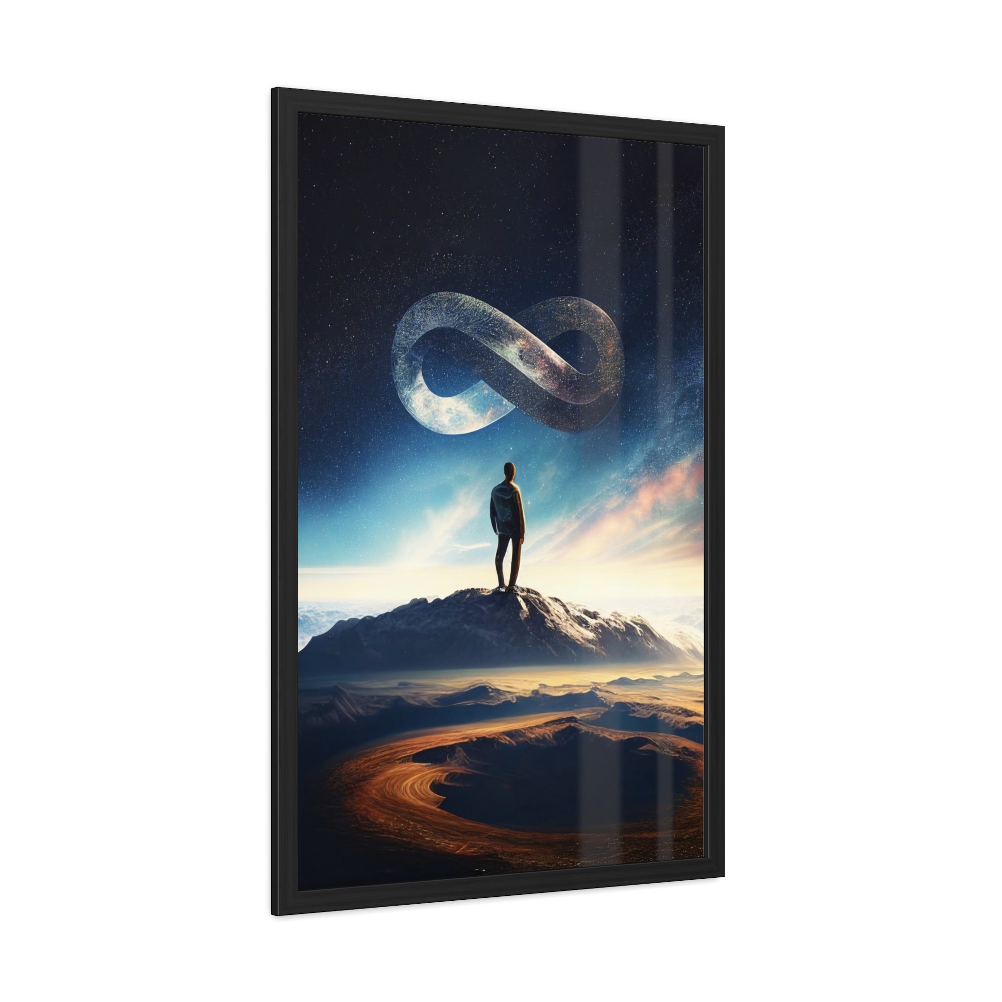 Man Standing on Top of the World 01 | Infinity Symbol Framed Poster | Motivational Art | Free Shipping