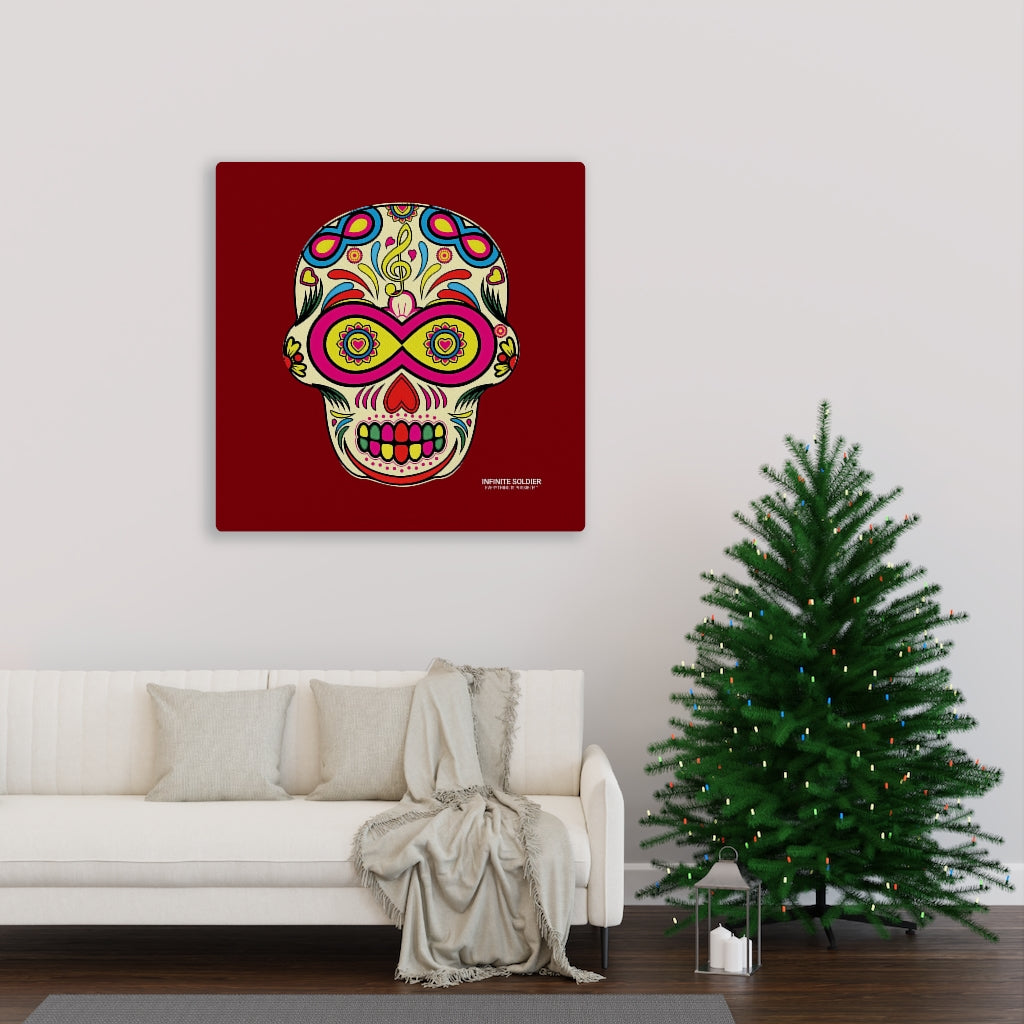 Sugar Skull To Infinity Mounted Canvas Print - RED