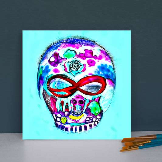 Blue Infinity Sugar Skull Astral Cosmic Canvas Poster