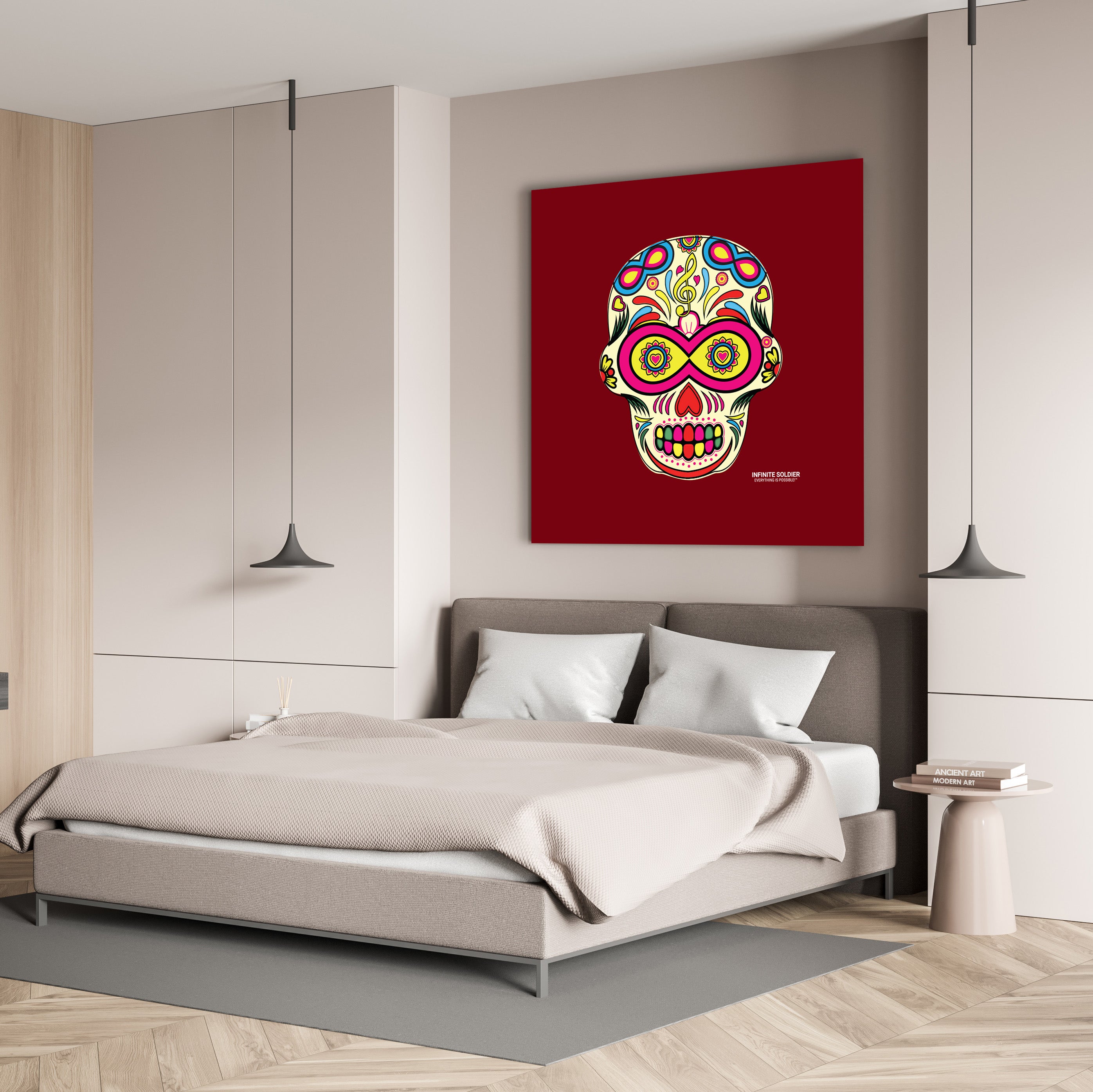 Sugar Skull To Infinity Mounted Canvas Print - RED