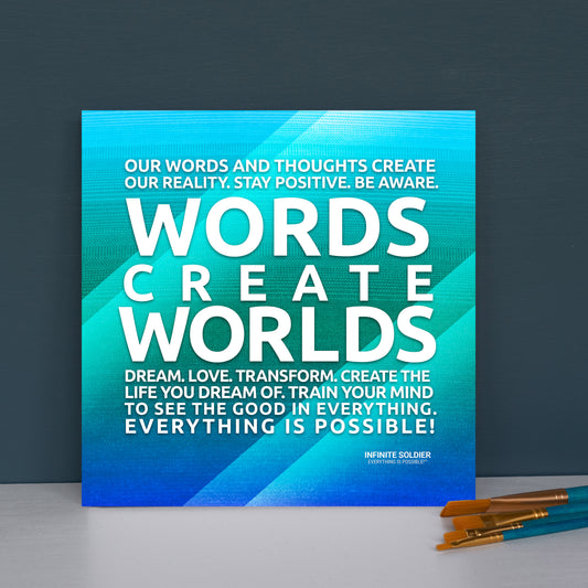 Words Create Worlds Blue Motivational Canvas Poster Wall Art Positive Thinking Positive Quotes