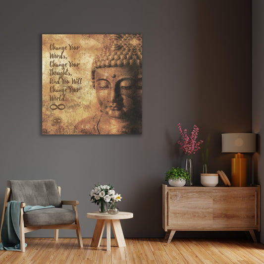 Change Your Words' Motivational Mounted Canvas Print- Buddha