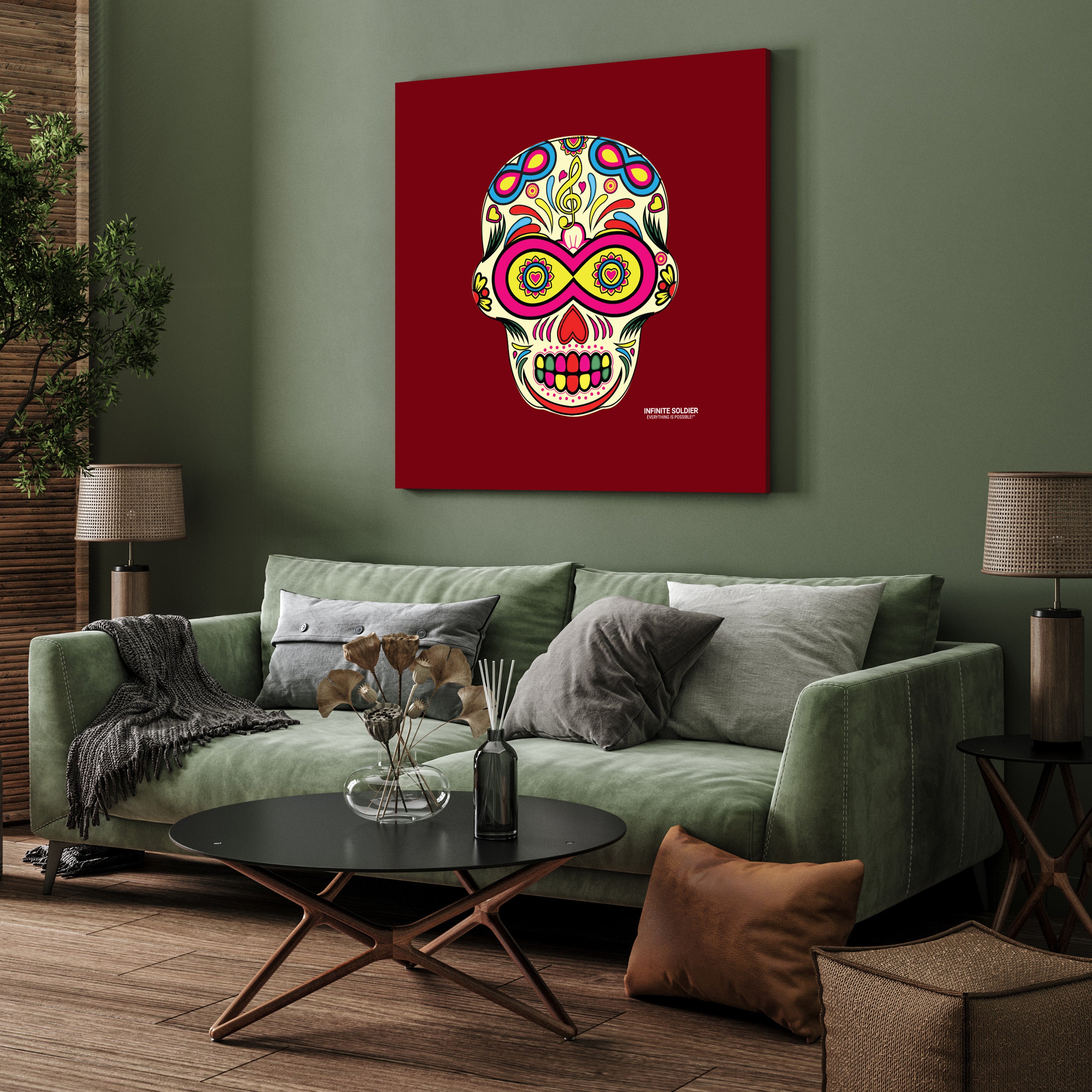 Sugar Skull To Infinity Mounted Canvas Print - RED