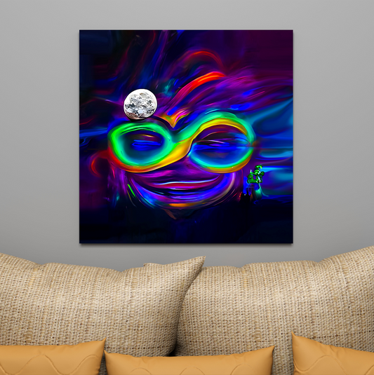 Infinity Neon Smile Stretched Canvas Poster Print Wall Decor Abstract Art Colorful Artistic Painting Digital Artwork Wall Art Moon