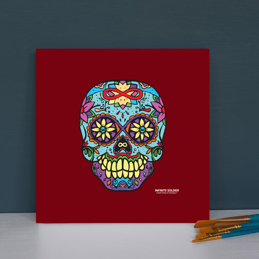 Sugar Skull To Infinity Mounted Canvas Print - Red