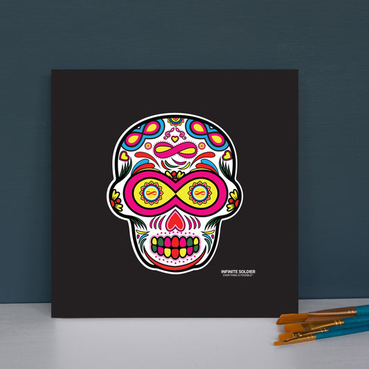 Sugar Skull To Infinity Mounted Canvas Print - Black