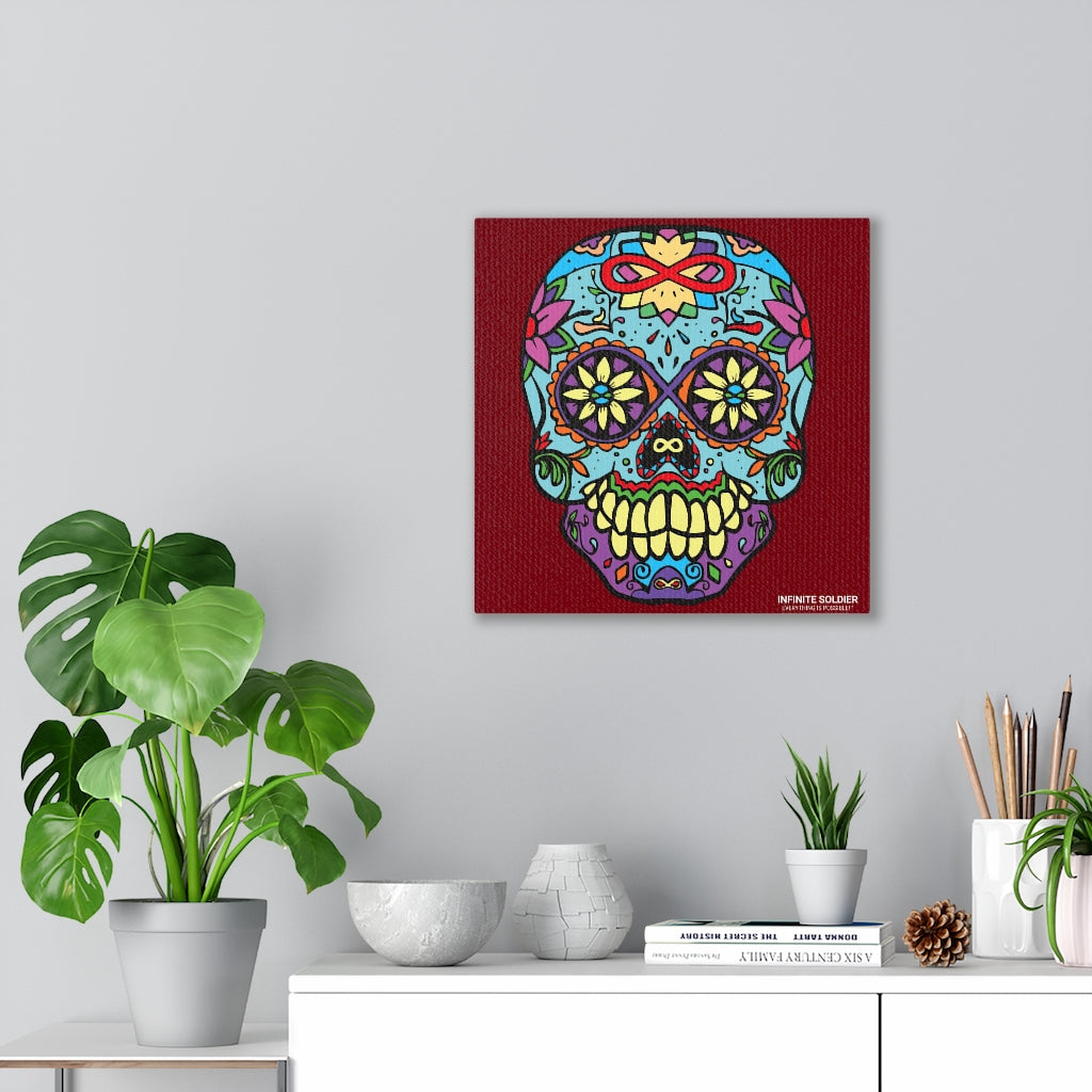 Sugar Skull To Infinity Mounted Canvas Print - Red