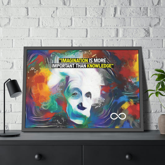 Einstein's Imagination Is More Important Than Knowledge Framed Motivational Canvas Poster