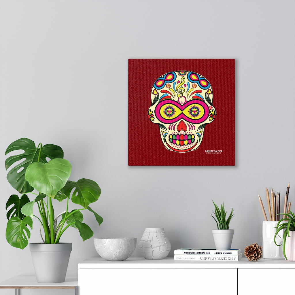 Sugar Skull To Infinity Mounted Canvas Print - RED